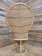 Peacock Chair Rattan Wicker Bohemian High Back Mid Century Vintage Armchair