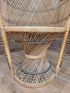 Peacock Chair Rattan Wicker Bohemian High Back Mid Century Vintage Armchair