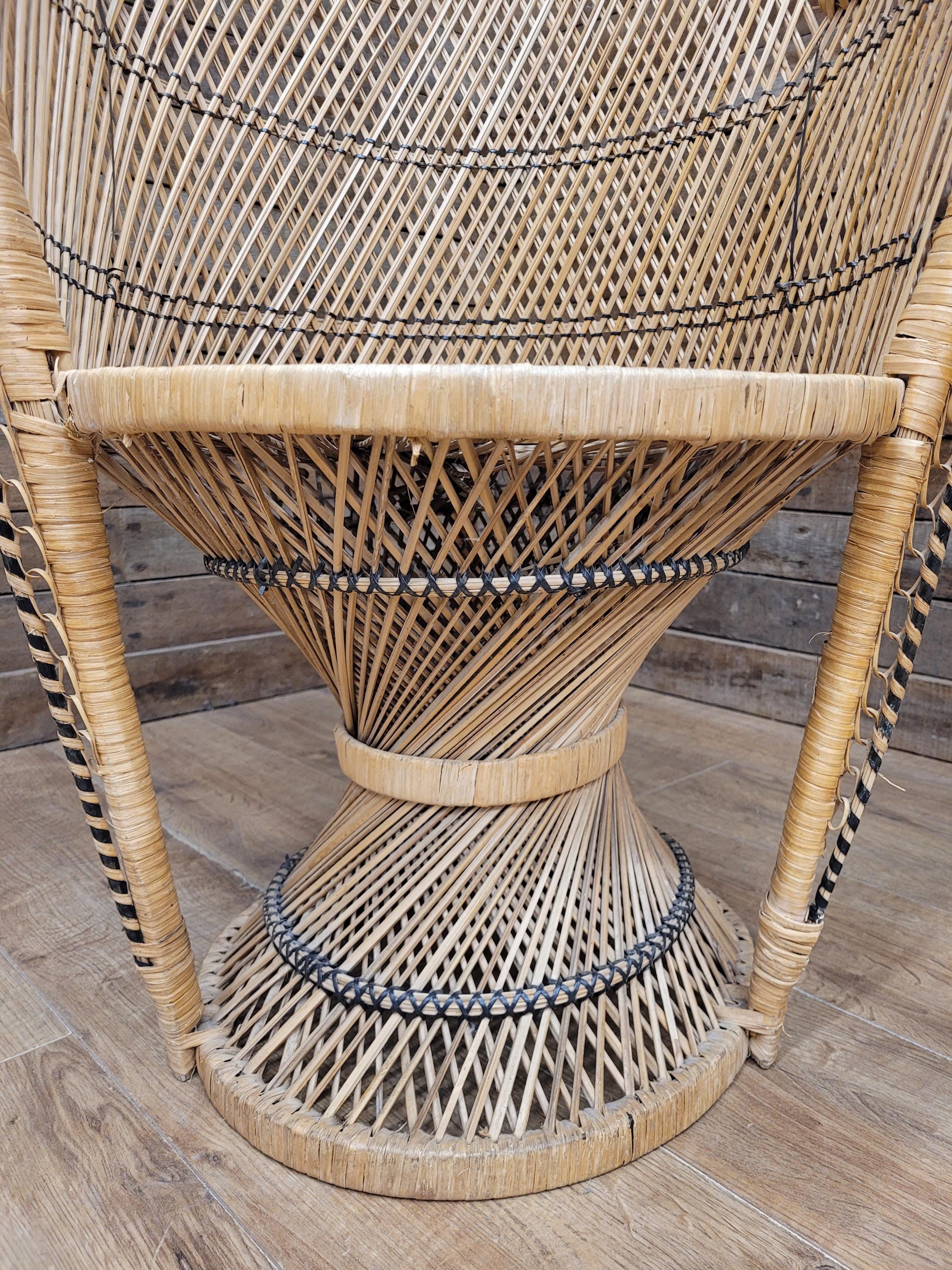 Peacock Chair Rattan Wicker Bohemian High Back Mid Century Vintage Armchair