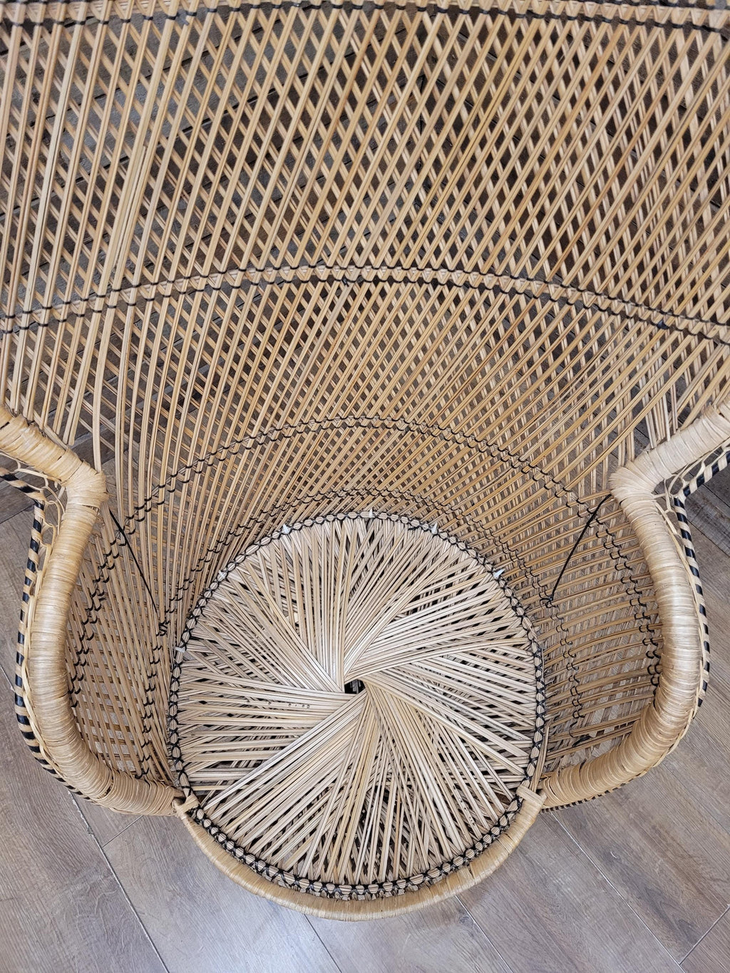 Peacock Chair Rattan Wicker Bohemian High Back Mid Century Vintage Armchair
