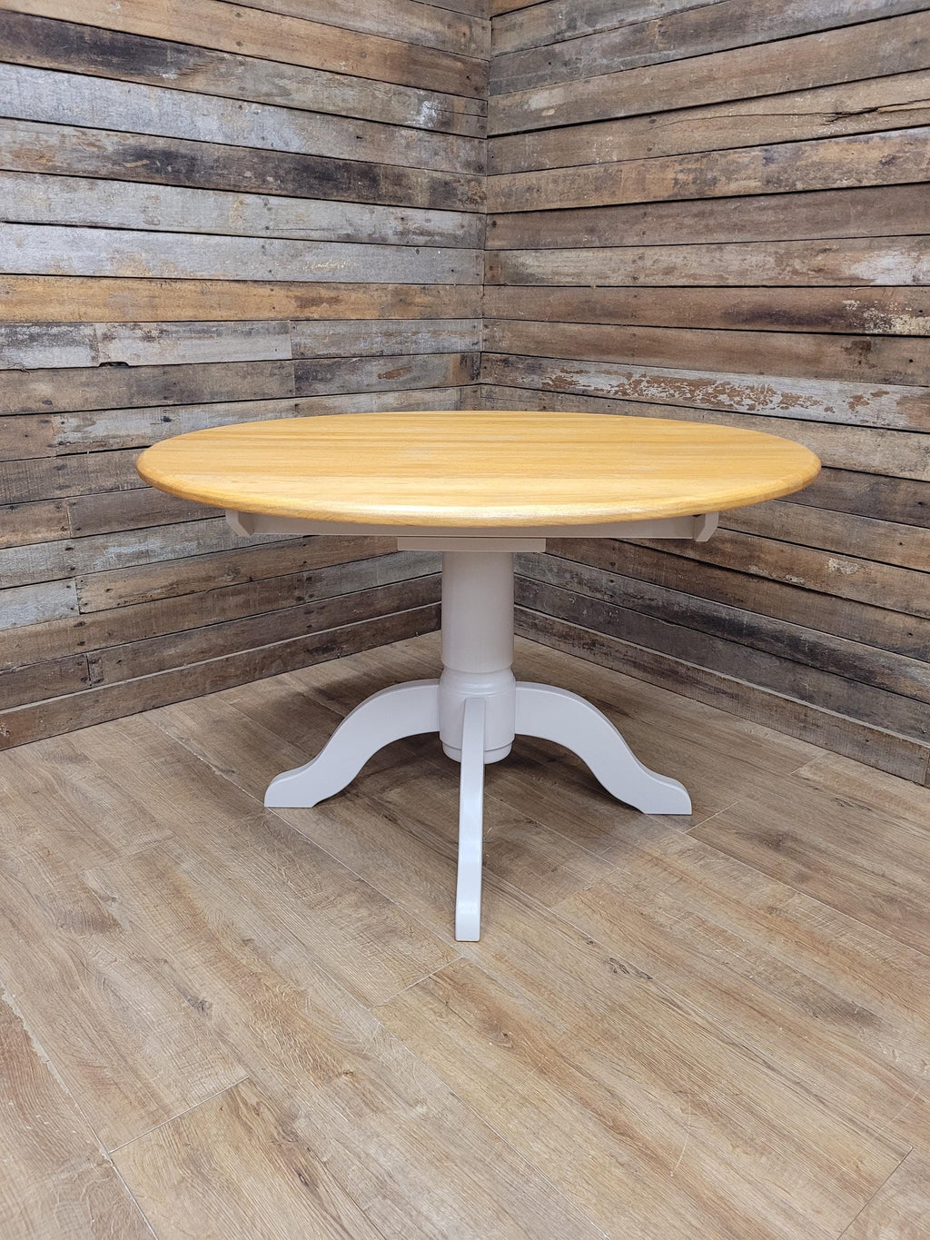 Oak Dining Table Extending Round Pedestal Painted Base