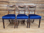 Six Mahogany Victorian Dining Chairs Balloon Back Blue Velvet Upholstered