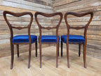 Six Mahogany Victorian Dining Chairs Balloon Back Blue Velvet Upholstered
