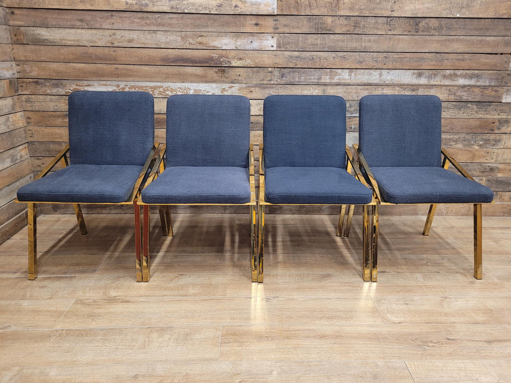 Eichholtz Reynolds Dining Chairs Gold Finish Contemporary Upholstered Set Four
