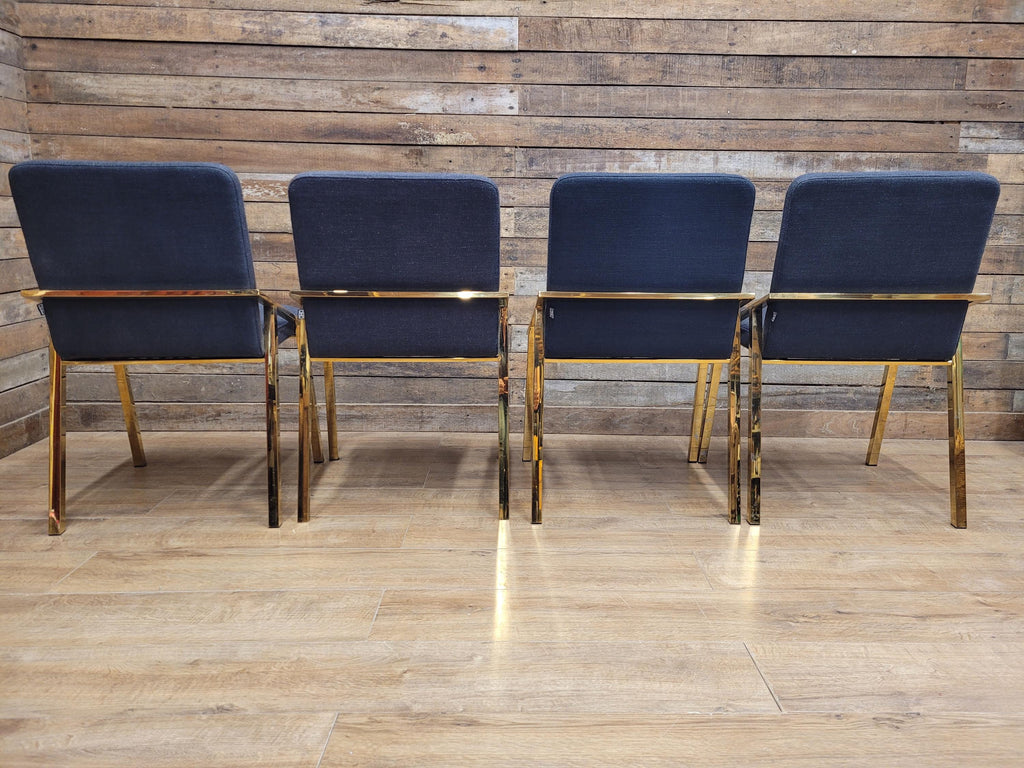 Eichholtz Reynolds Dining Chairs Gold Finish Contemporary Upholstered Set Four