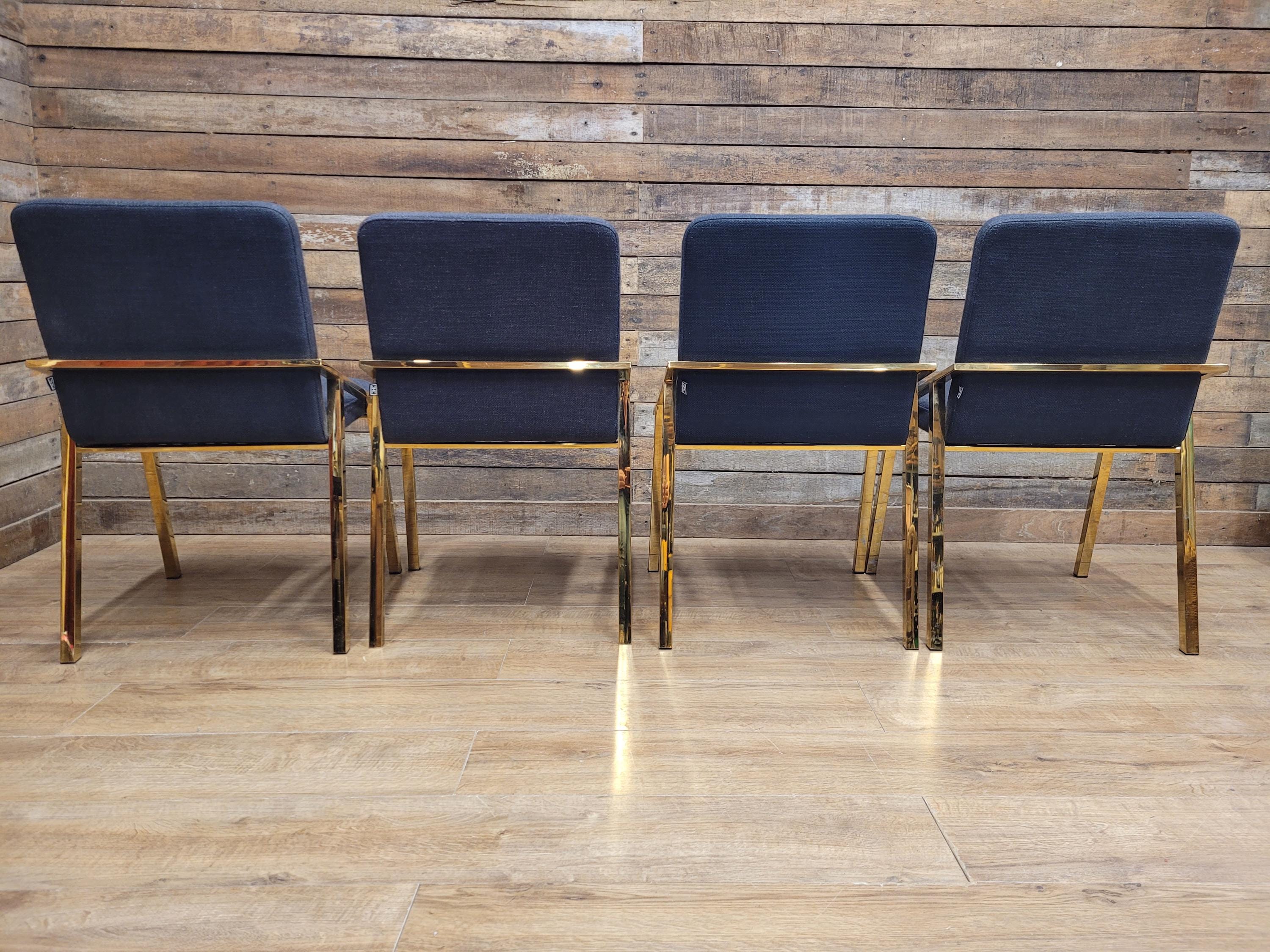 Eichholtz Reynolds Dining Chairs Gold Finish Contemporary Upholstered Set Four