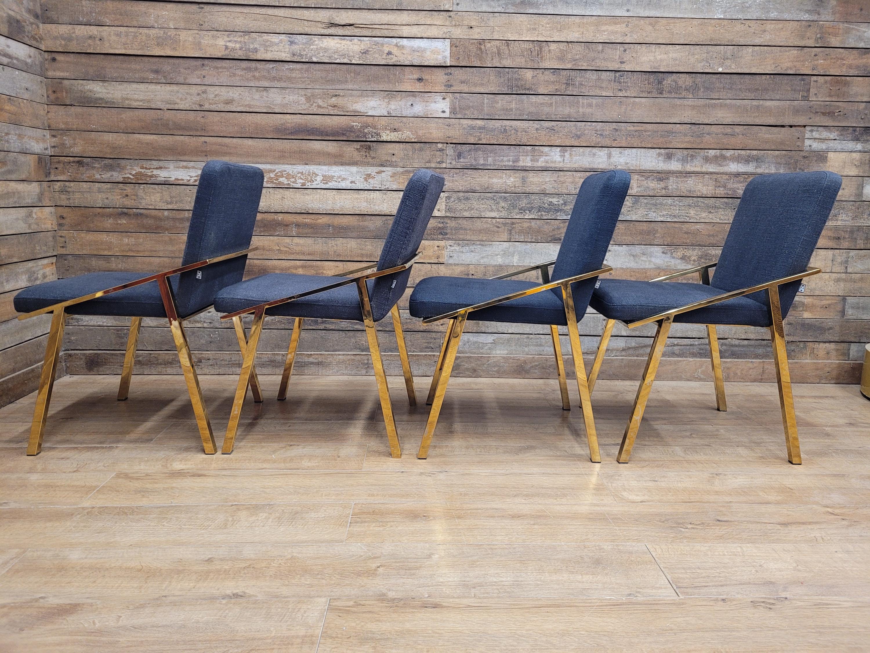Eichholtz Reynolds Dining Chairs Gold Finish Contemporary Upholstered Set Four