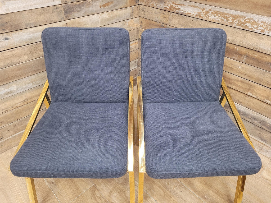 Eichholtz Reynolds Dining Chairs Gold Finish Contemporary Upholstered Set Four