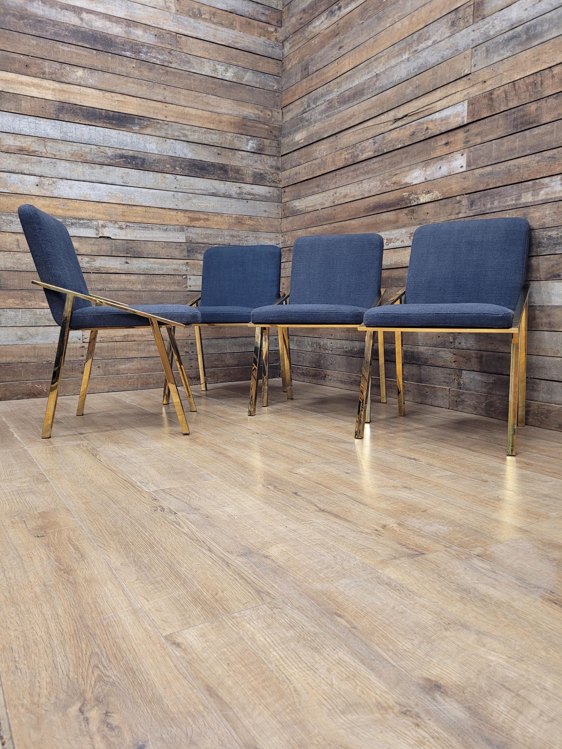 Eichholtz Reynolds Dining Chairs Gold Finish Contemporary Upholstered Set Four