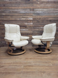Pair Ekornes Stressless Mayfair Leather Recliners Classic Swivel Armchairs Cream