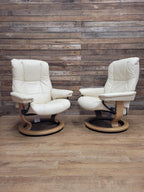 Pair Ekornes Stressless Mayfair Leather Recliners Classic Swivel Armchairs Cream