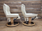 Pair Ekornes Stressless Mayfair Leather Recliners Classic Swivel Armchairs Cream