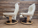 Pair Ekornes Stressless Mayfair Leather Recliners Classic Swivel Armchairs Cream
