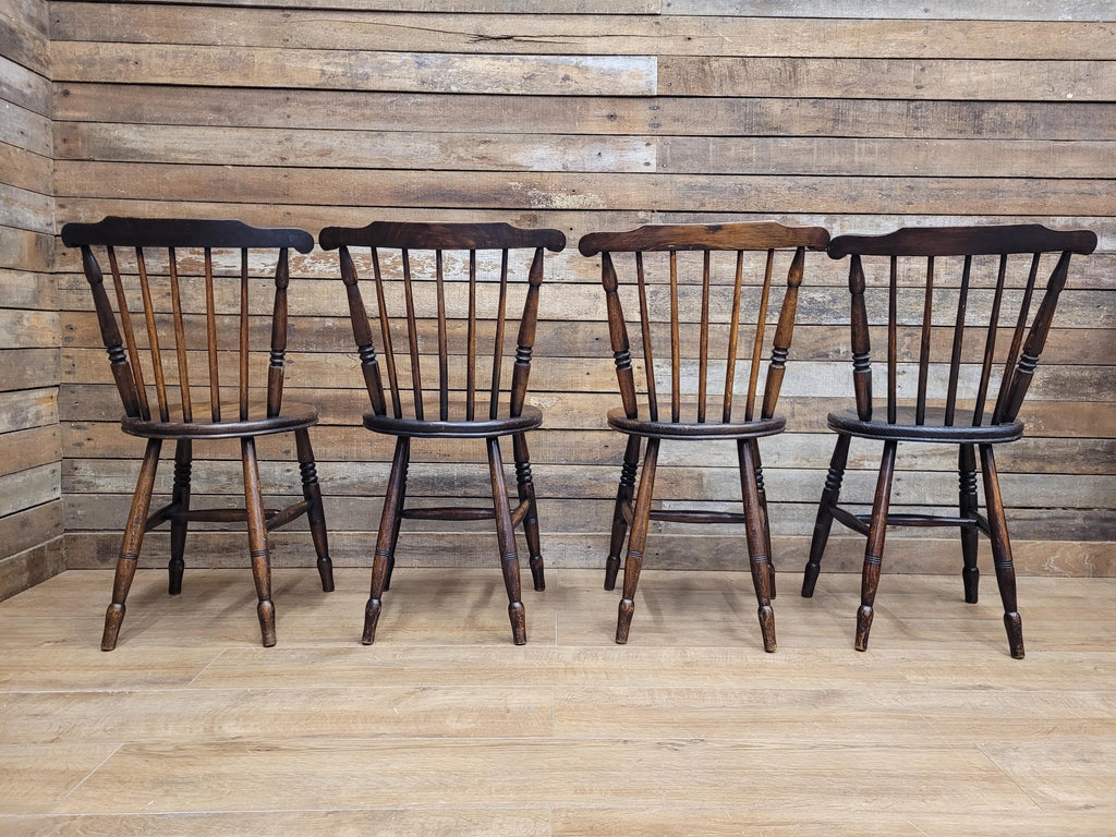 Four Victorian Elm Penny Seat Windsor Dining Chairs