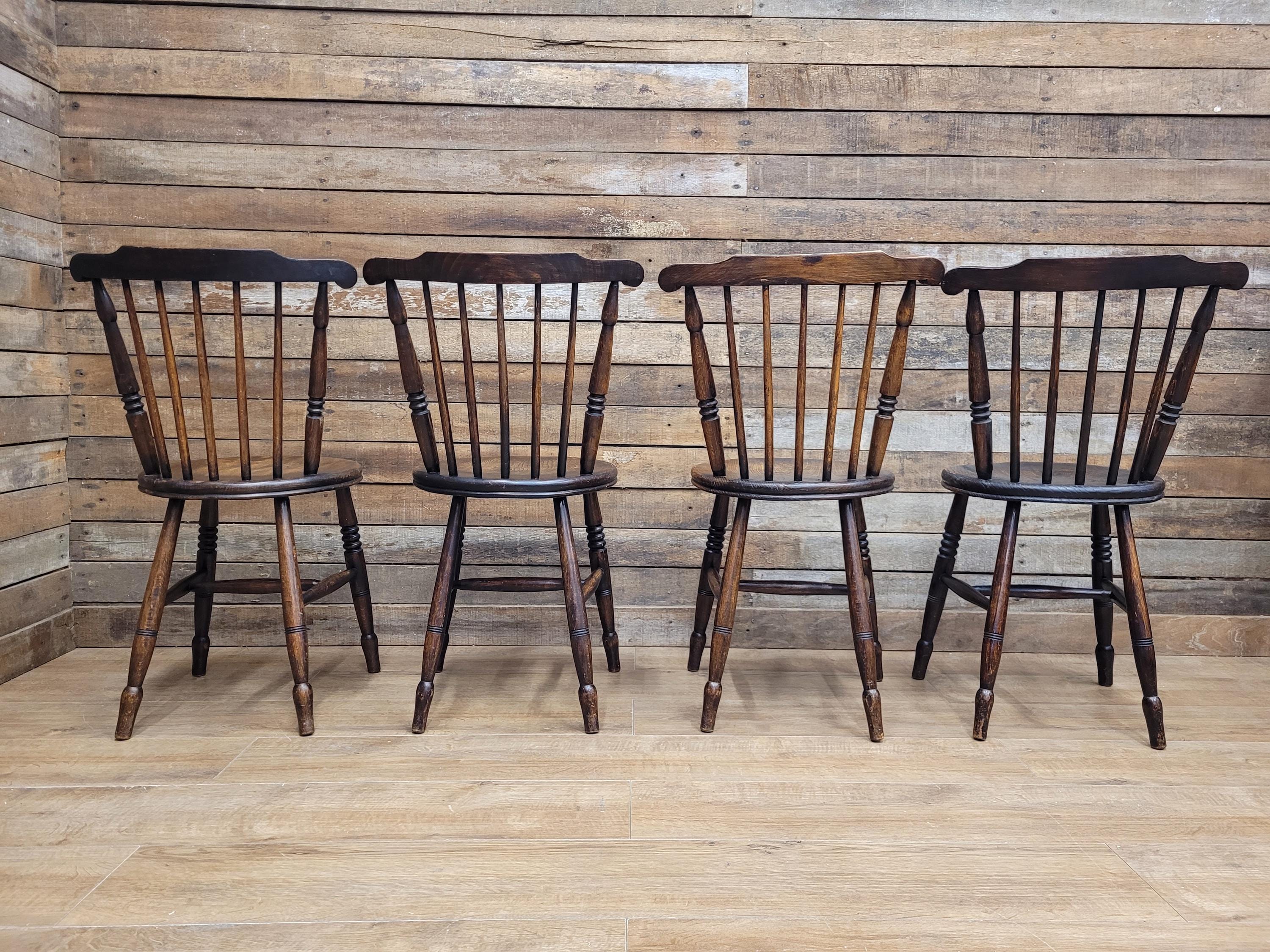 Four Victorian Elm Penny Seat Windsor Dining Chairs