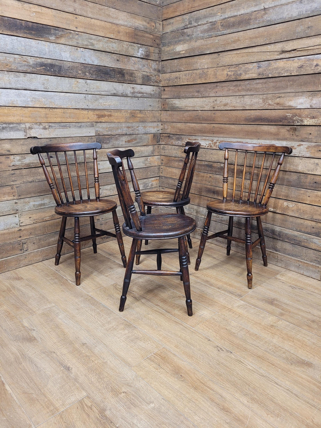 Four Victorian Elm Penny Seat Windsor Dining Chairs