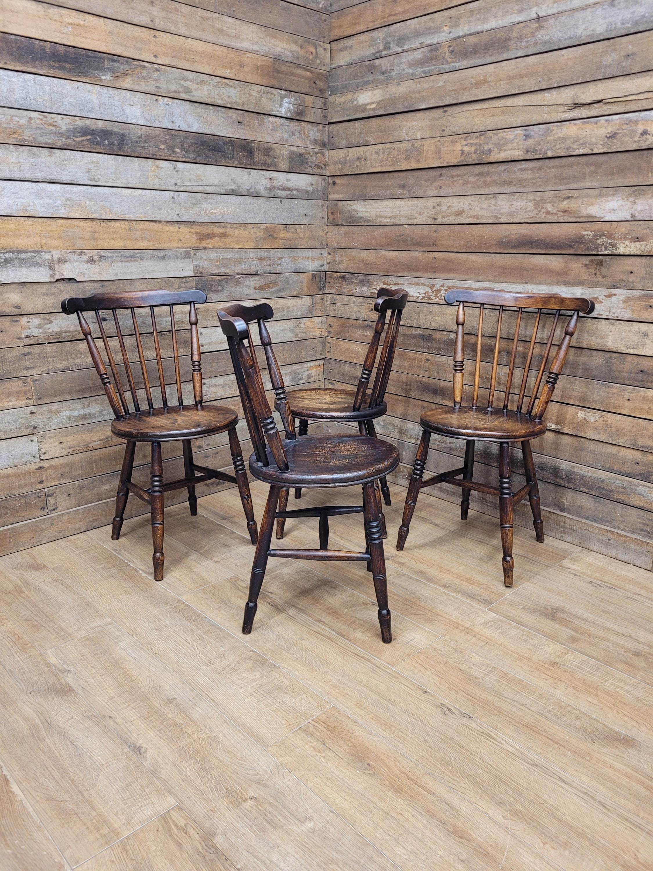 Four Victorian Elm Penny Seat Windsor Dining Chairs