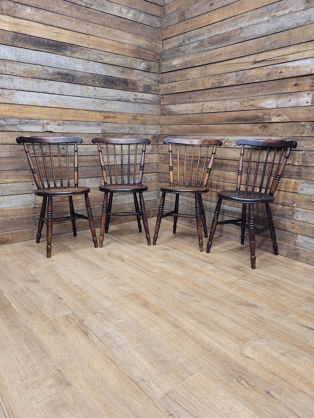 Four Victorian Elm Penny Seat Windsor Dining Chairs
