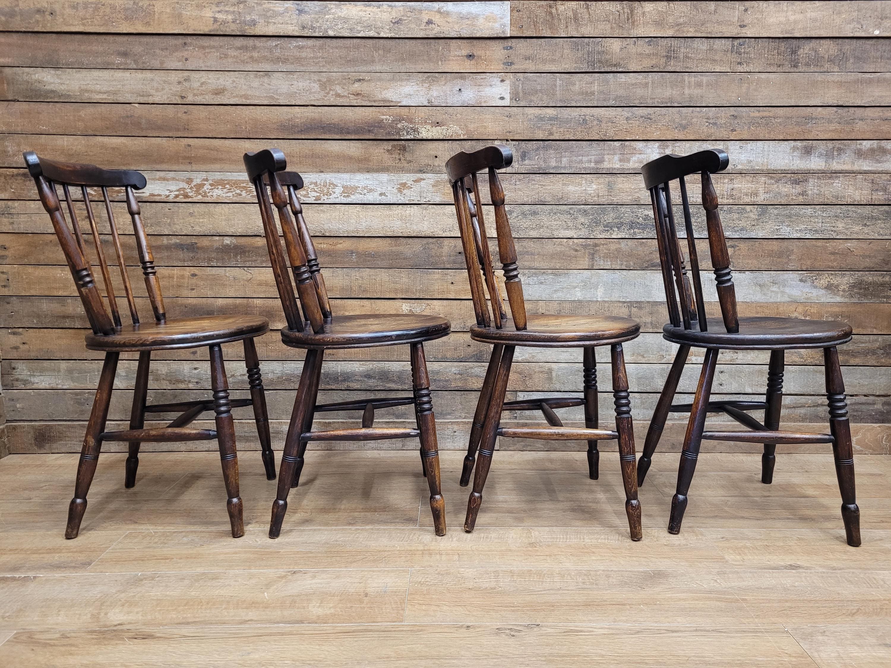 Four Victorian Elm Penny Seat Windsor Dining Chairs