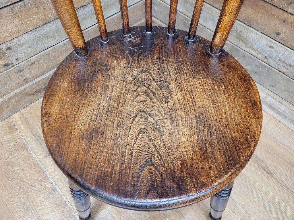 Four Victorian Elm Penny Seat Windsor Dining Chairs
