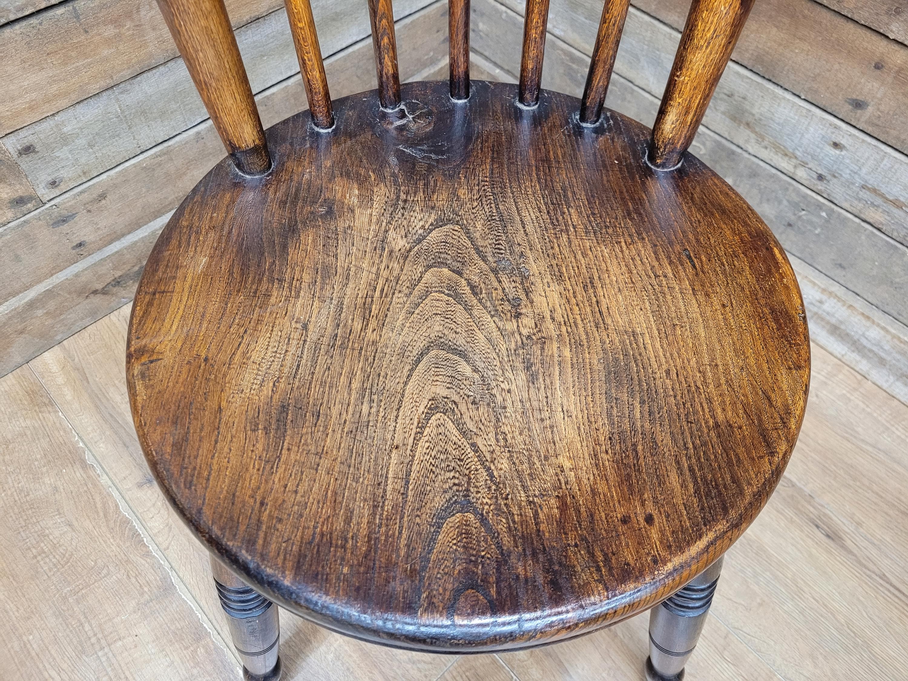 Four Victorian Elm Penny Seat Windsor Dining Chairs
