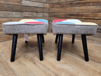 Pair Patchwork Fabric Wingback Armchairs With Matching Footstools Accent Chairs