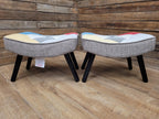 Pair Patchwork Fabric Wingback Armchairs With Matching Footstools Accent Chairs