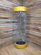Vintage Glass Display Cabinet Illuminated Curved Lockable On Casters Yellow