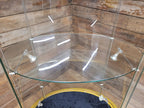 Vintage Glass Display Cabinet Illuminated Curved Lockable On Casters Yellow