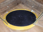 Vintage Glass Display Cabinet Illuminated Curved Lockable On Casters Yellow