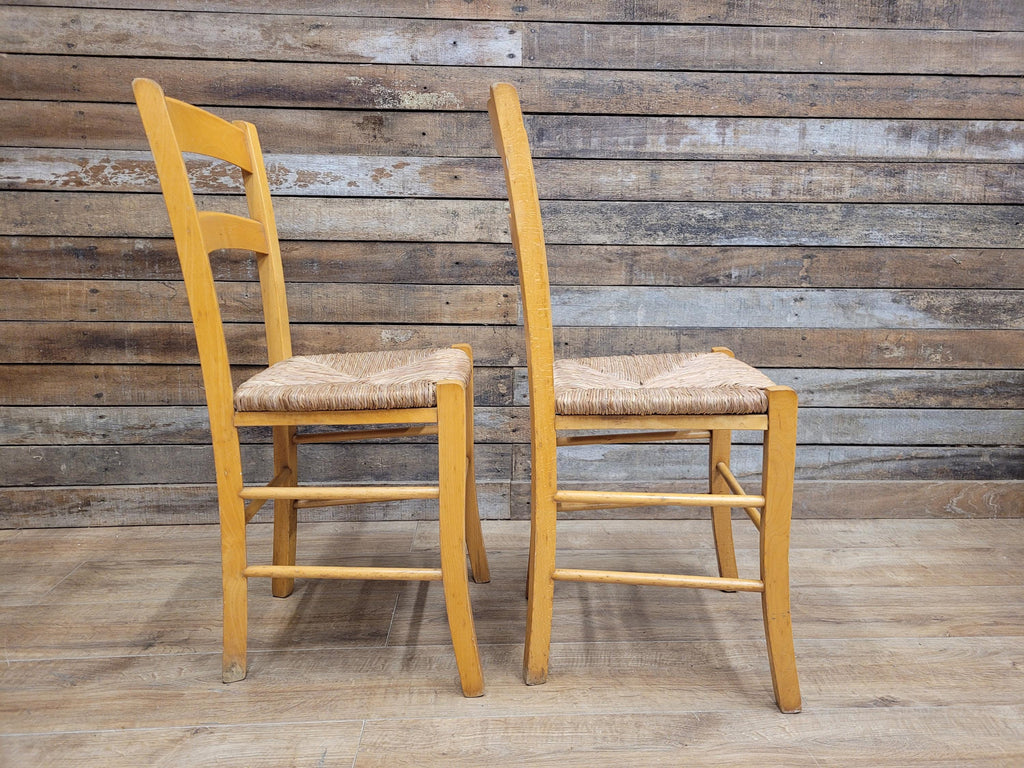 Pair Chairs Beech Country Ladder Back Rush Seat Rustic Country House Style