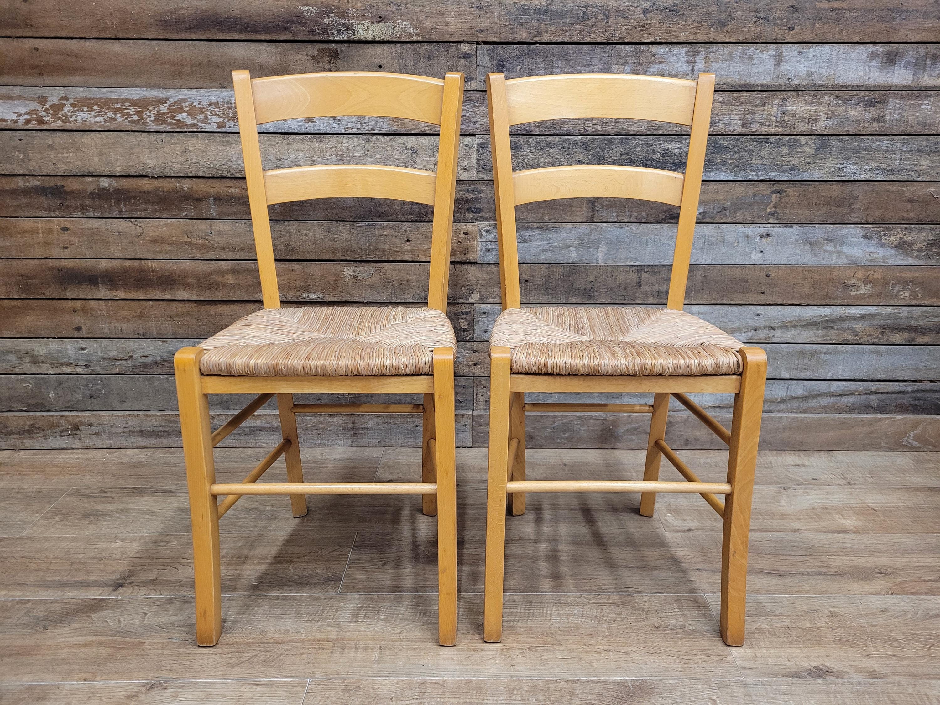 Pair Chairs Beech Country Ladder Back Rush Seat Rustic Country House Style