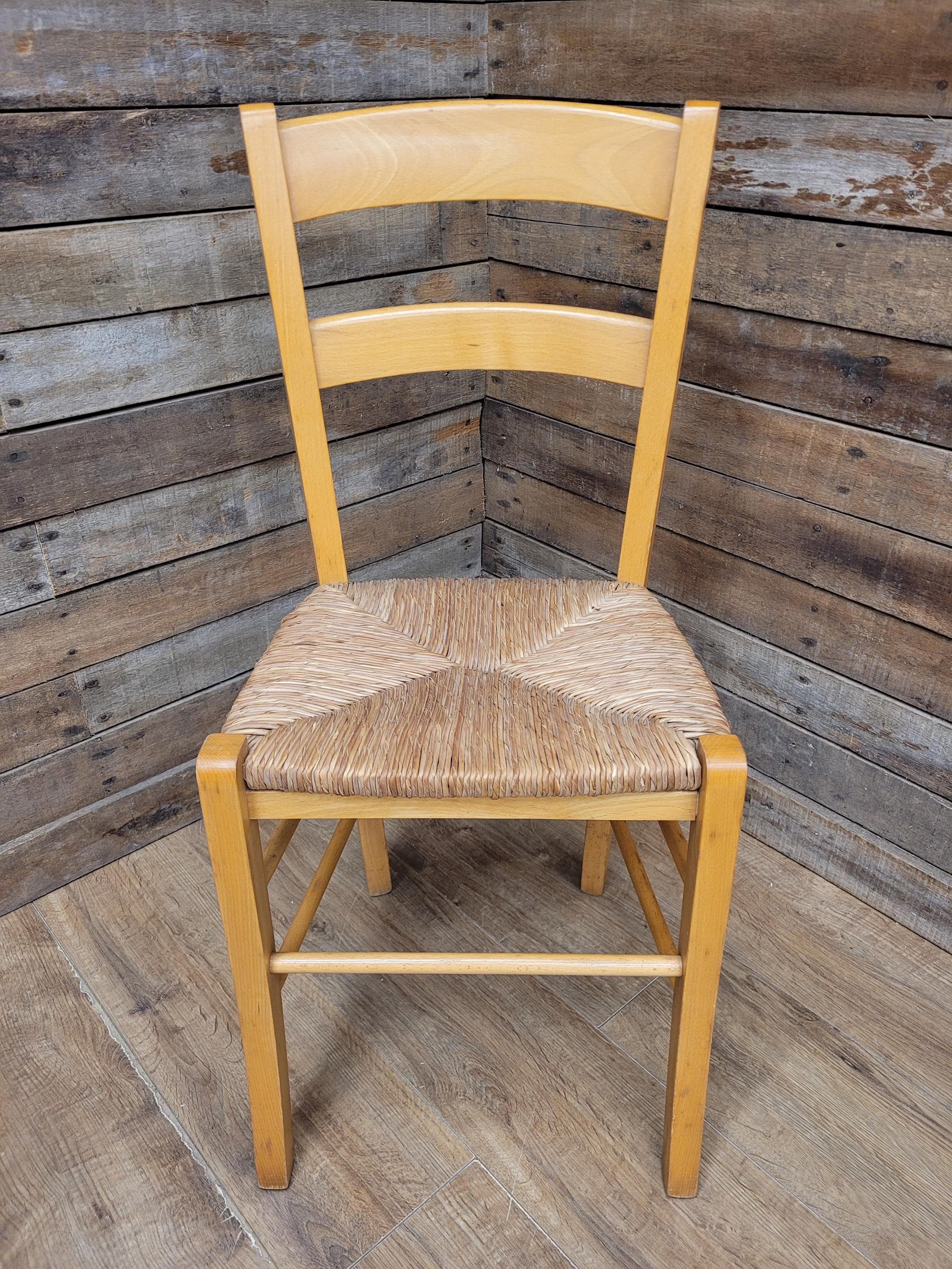 Pair Chairs Beech Country Ladder Back Rush Seat Rustic Country House Style