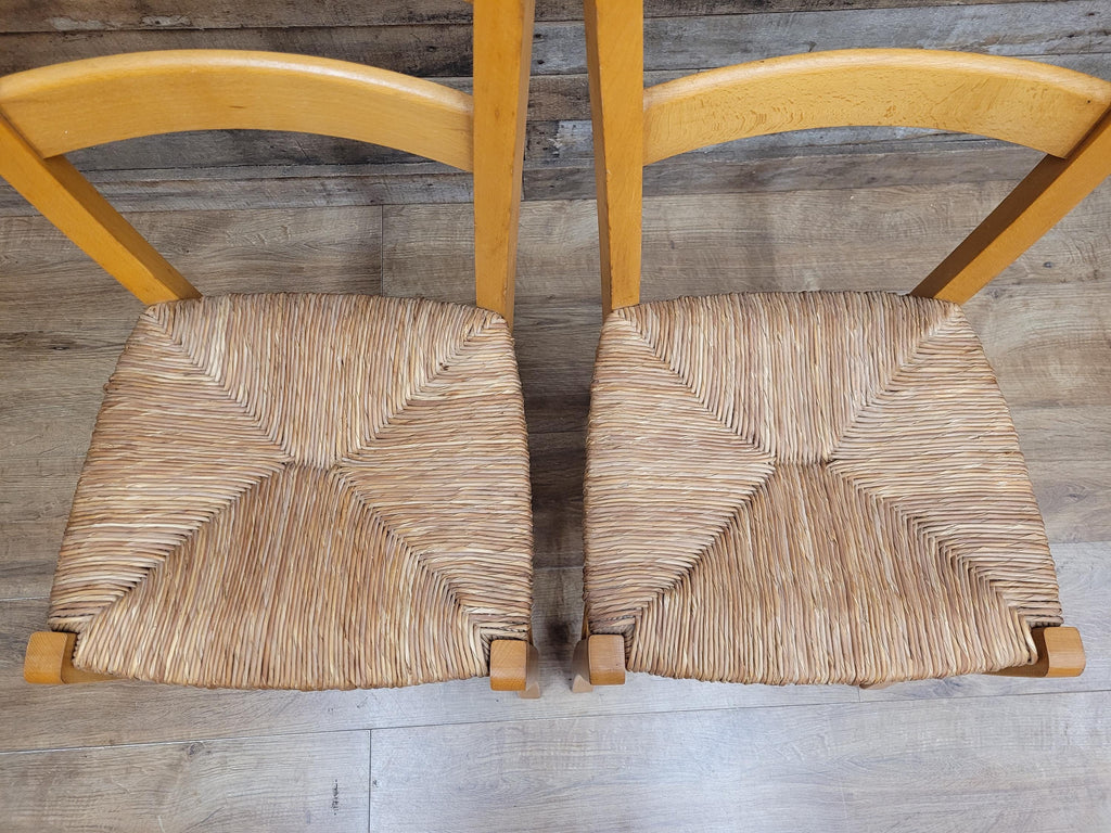 Pair Chairs Beech Country Ladder Back Rush Seat Rustic Country House Style