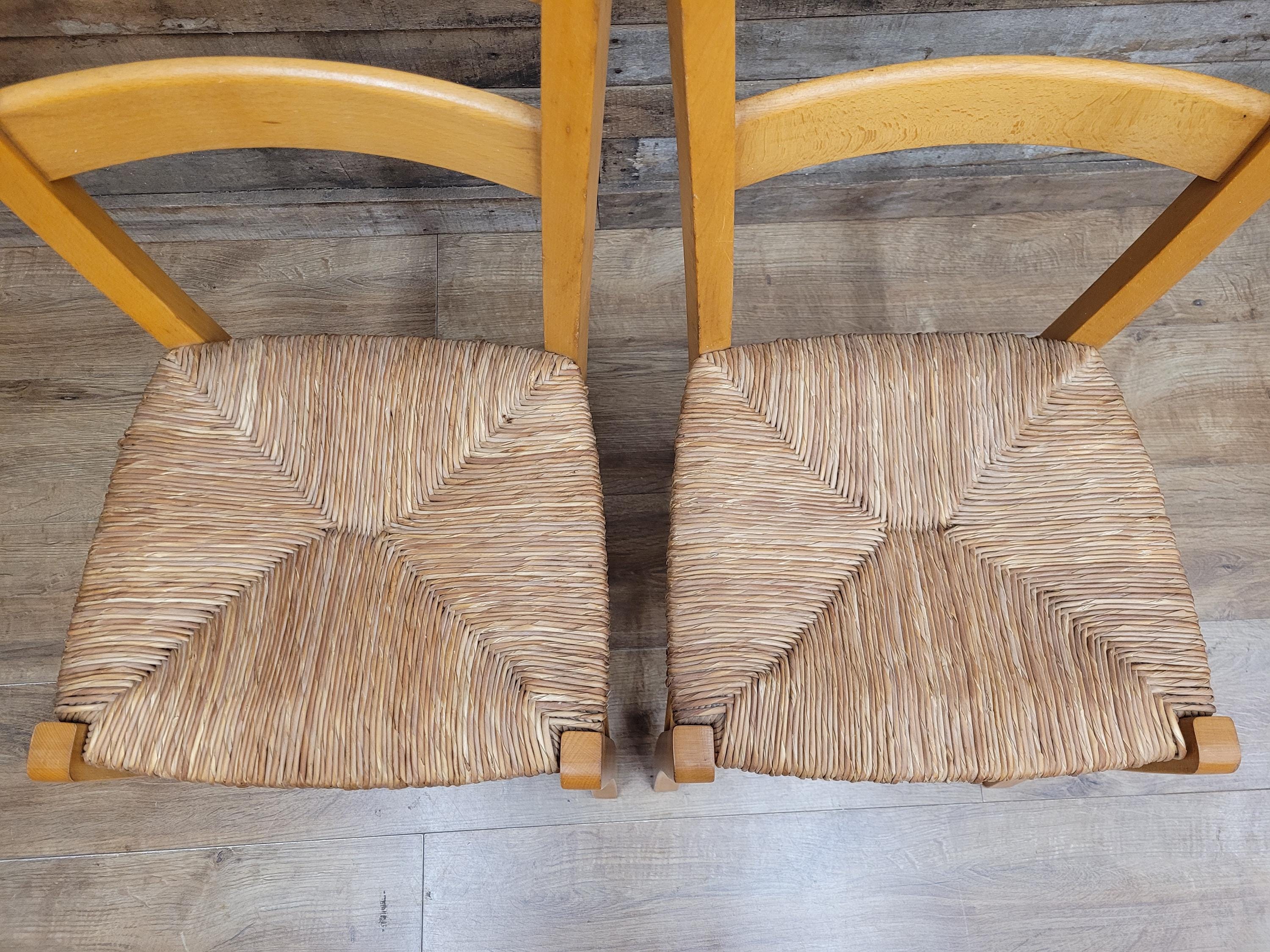 Pair Chairs Beech Country Ladder Back Rush Seat Rustic Country House Style
