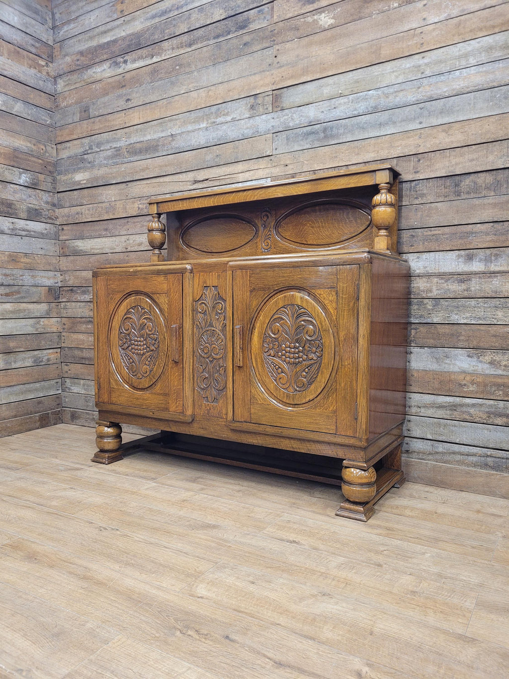 Vintage Sideboard Oak Jacobean Revival Carved Two Door Drinks Cabinet