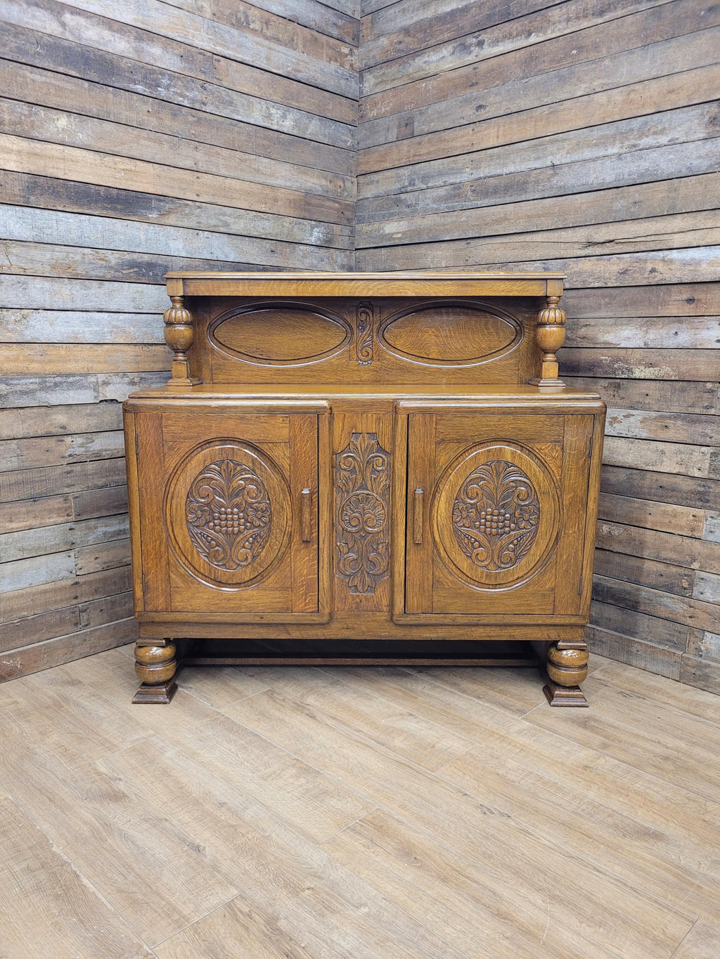 Vintage Sideboard Oak Jacobean Revival Carved Two Door Drinks Cabinet