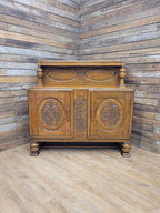 Vintage Sideboard Oak Jacobean Revival Carved Two Door Drinks Cabinet