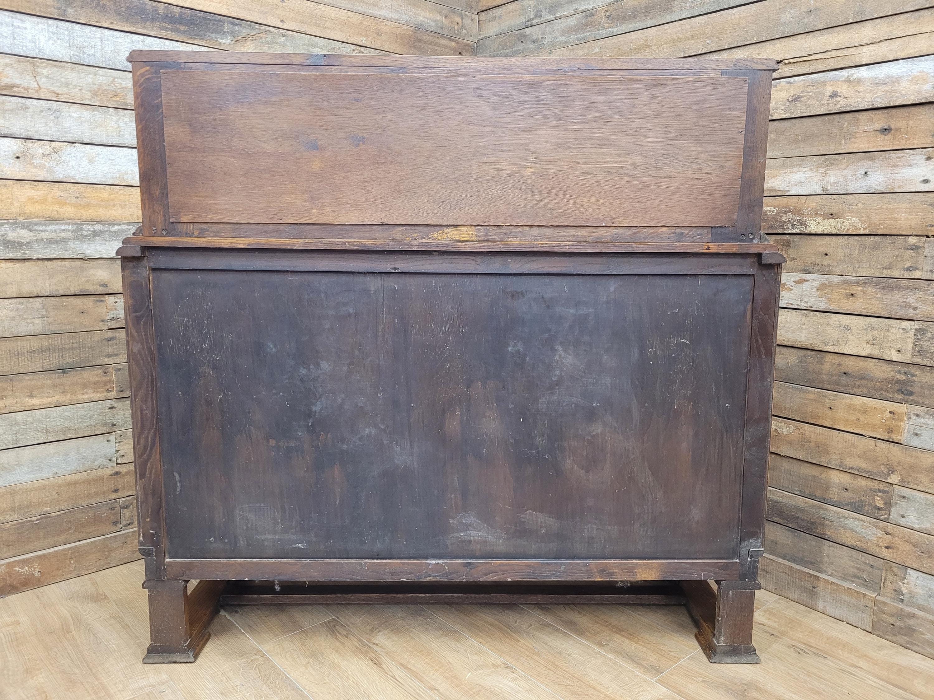 Vintage Sideboard Oak Jacobean Revival Carved Two Door Drinks Cabinet