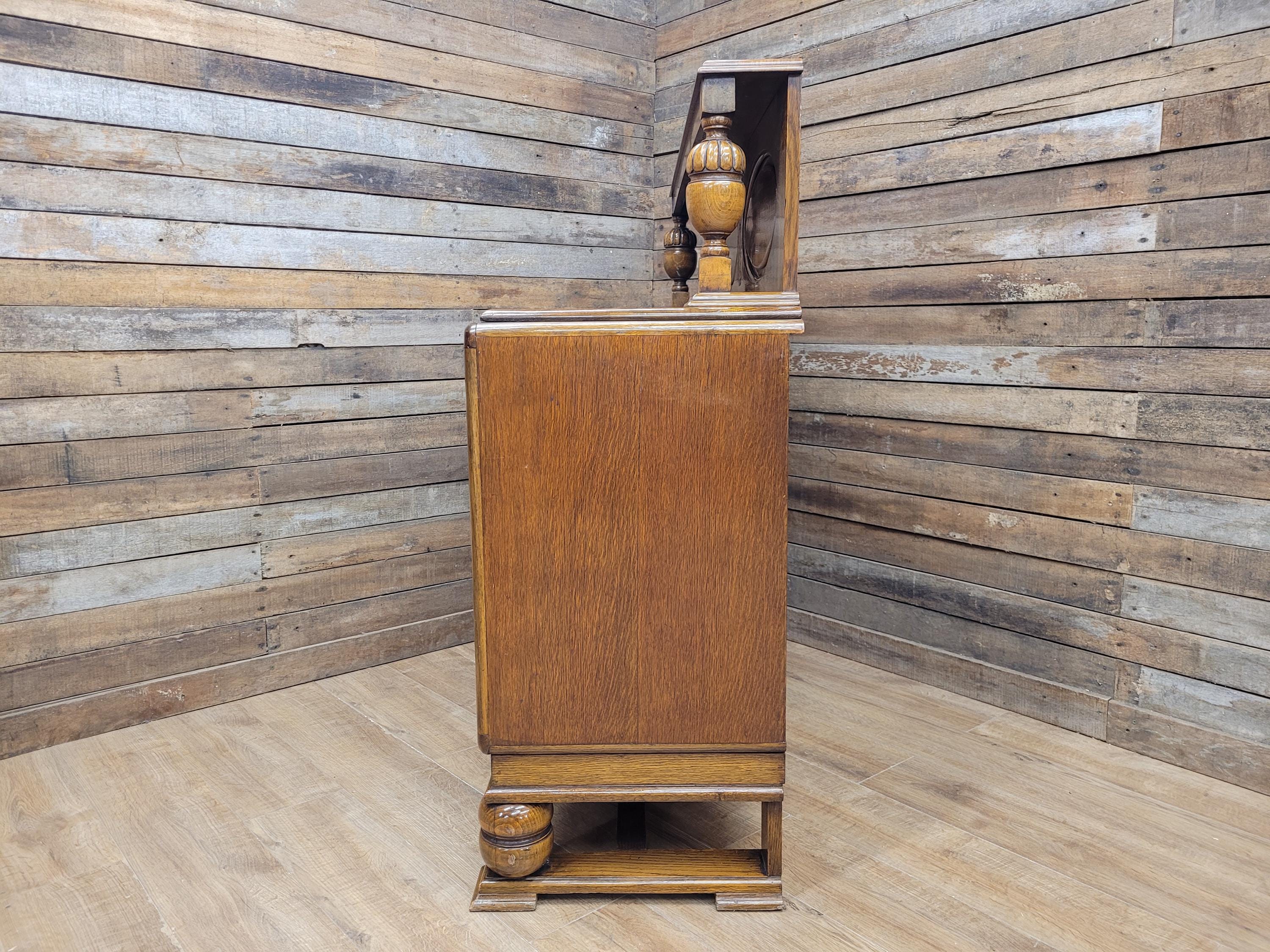 Vintage Sideboard Oak Jacobean Revival Carved Two Door Drinks Cabinet