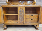 Vintage Sideboard Oak Jacobean Revival Carved Two Door Drinks Cabinet