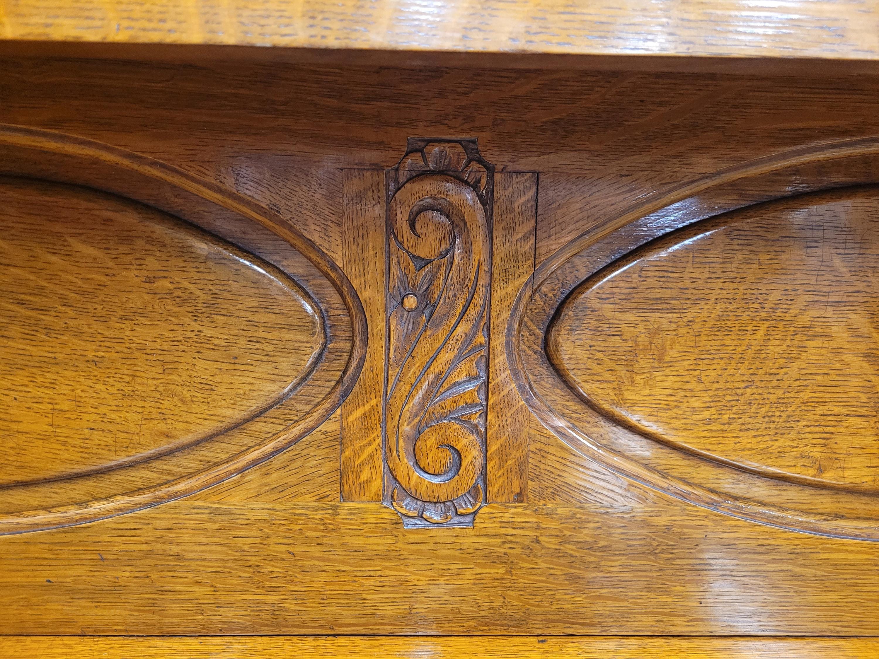 Vintage Sideboard Oak Jacobean Revival Carved Two Door Drinks Cabinet