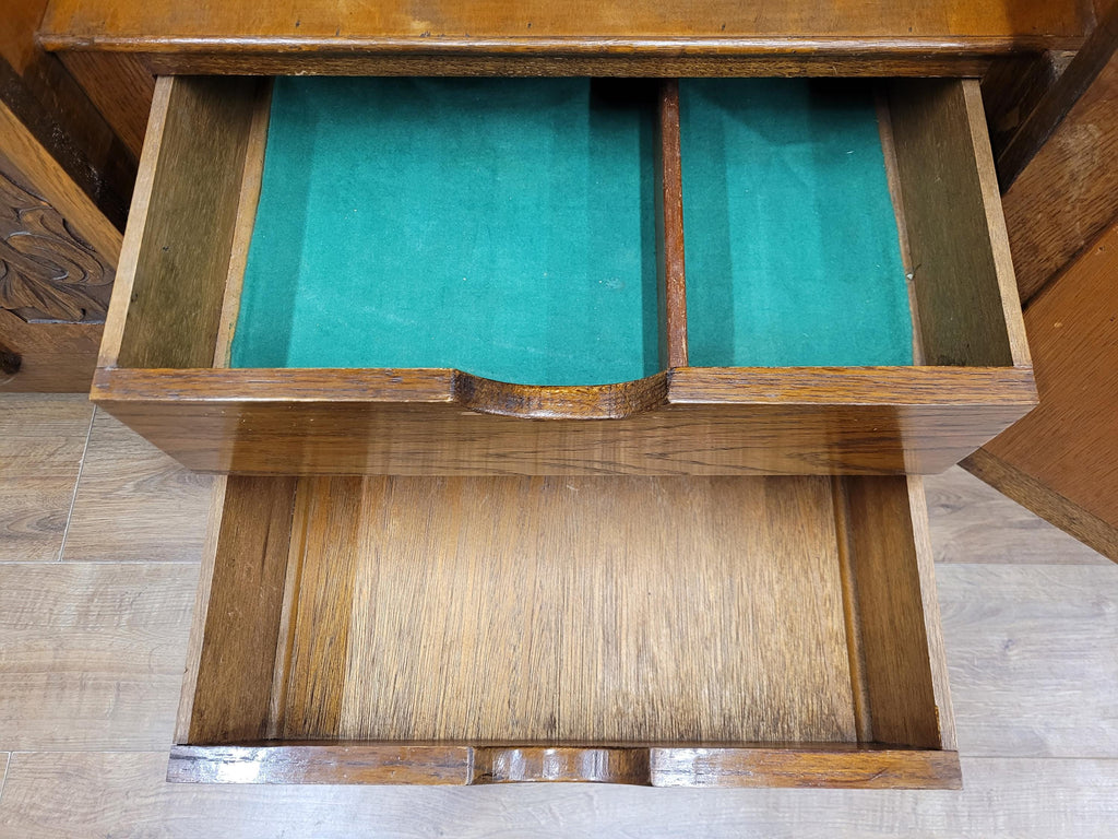 Vintage Sideboard Oak Jacobean Revival Carved Two Door Drinks Cabinet