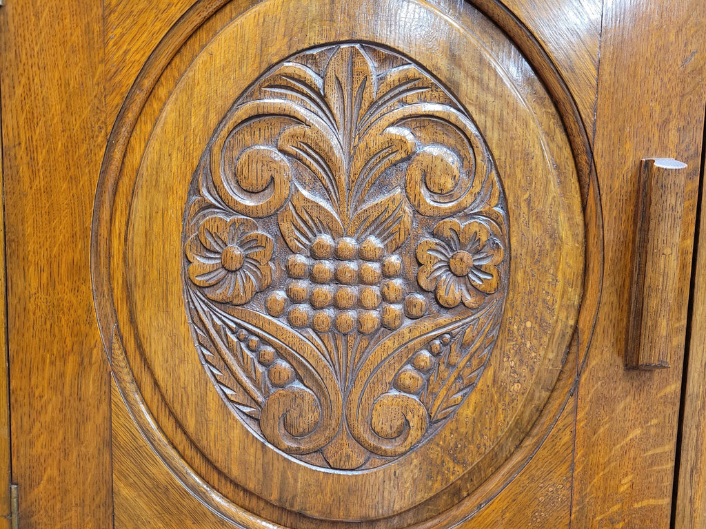 Vintage Sideboard Oak Jacobean Revival Carved Two Door Drinks Cabinet