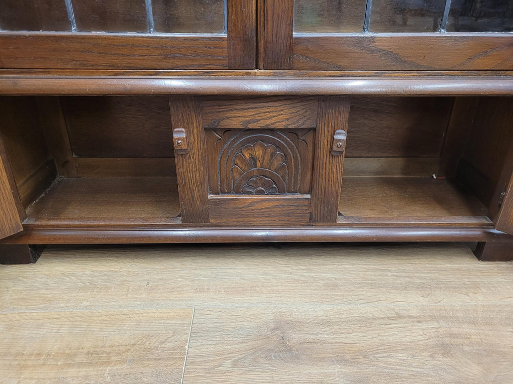 Bevan Funnell Display Cabinet Oak Reprodux Leaded Glass Vintage
