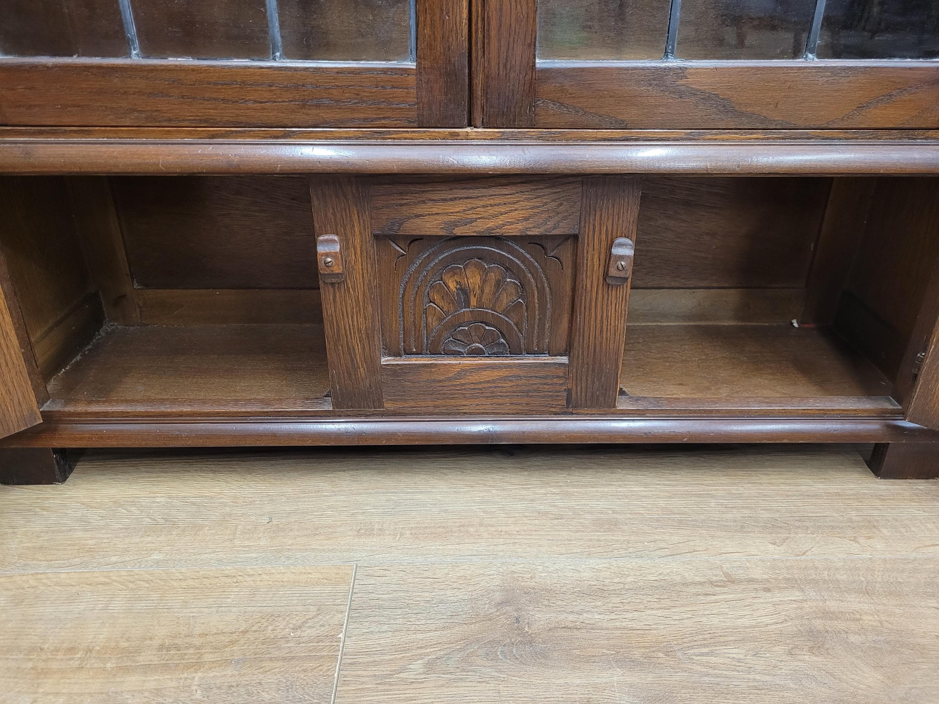 Bevan Funnell Display Cabinet Oak Reprodux Leaded Glass Vintage
