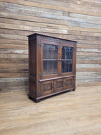 Bevan Funnell Display Cabinet Oak Reprodux Leaded Glass Vintage