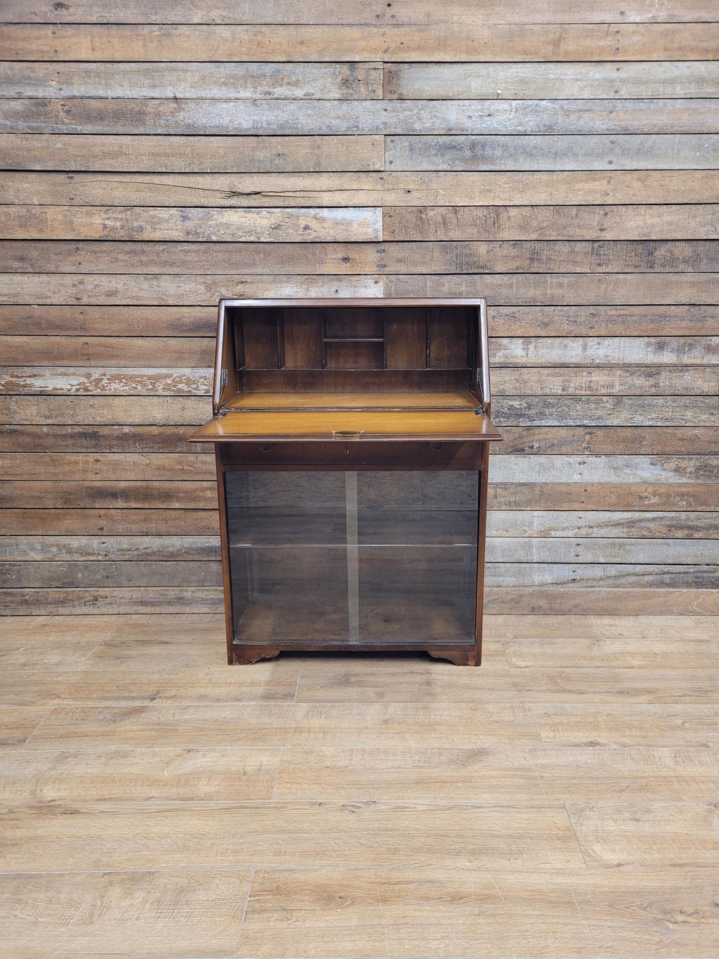 Vintage Jentique Glazed Bureau Desk Pigeon Hole Bookcase Mid Century Bureau