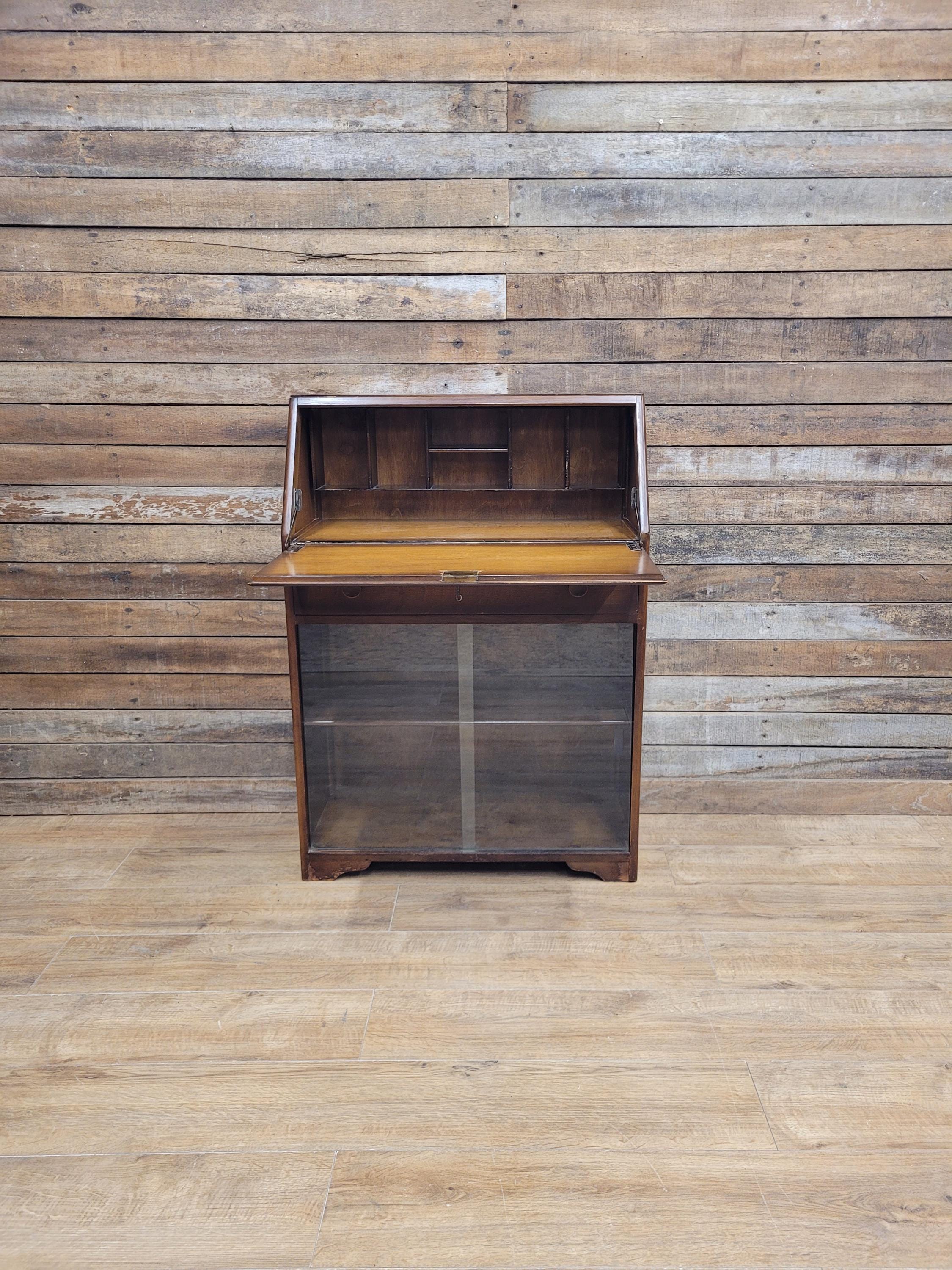 Vintage Jentique Glazed Bureau Desk Pigeon Hole Bookcase Mid Century Bureau