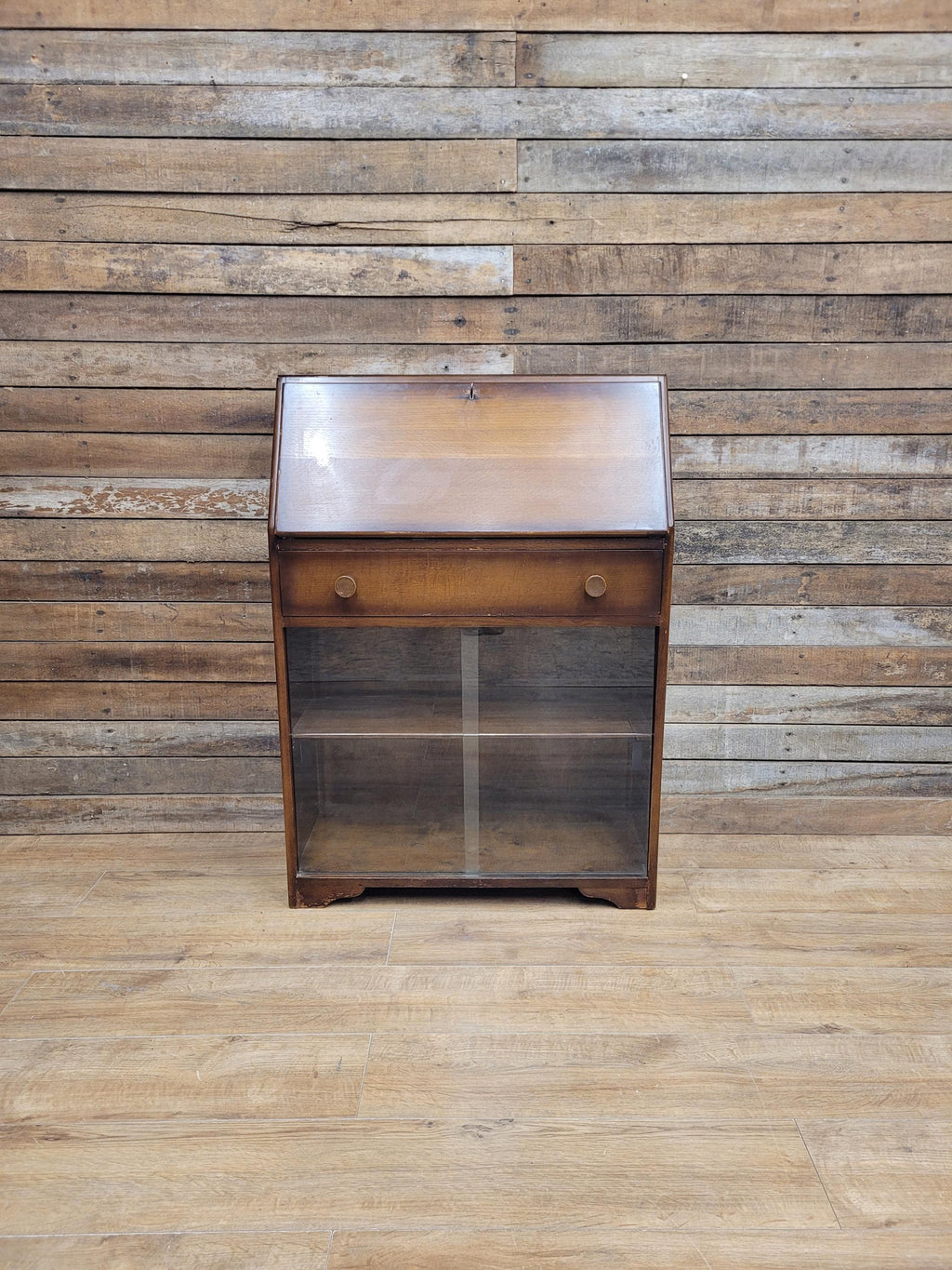 Vintage Jentique Glazed Bureau Desk Pigeon Hole Bookcase Mid Century Bureau